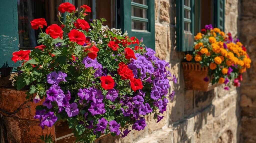 window boxes full of flowers