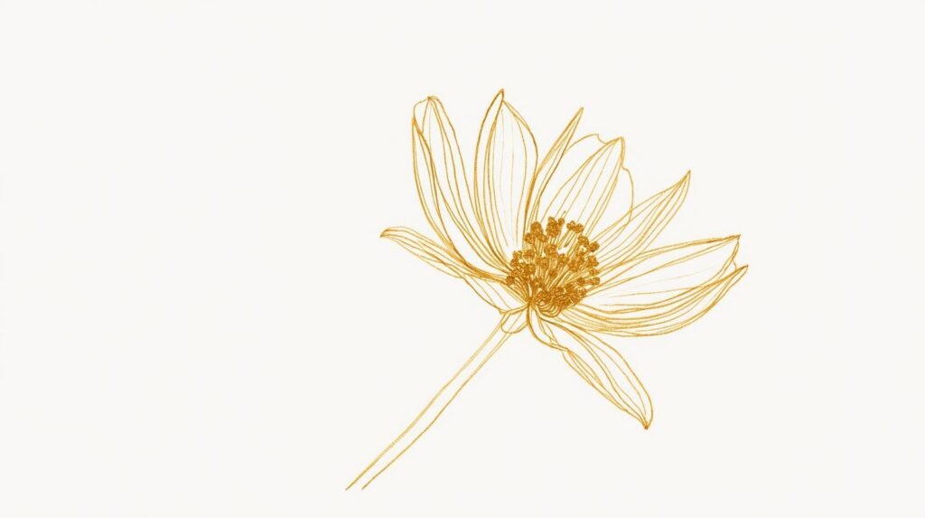 create me an image of a golden flower line drawing